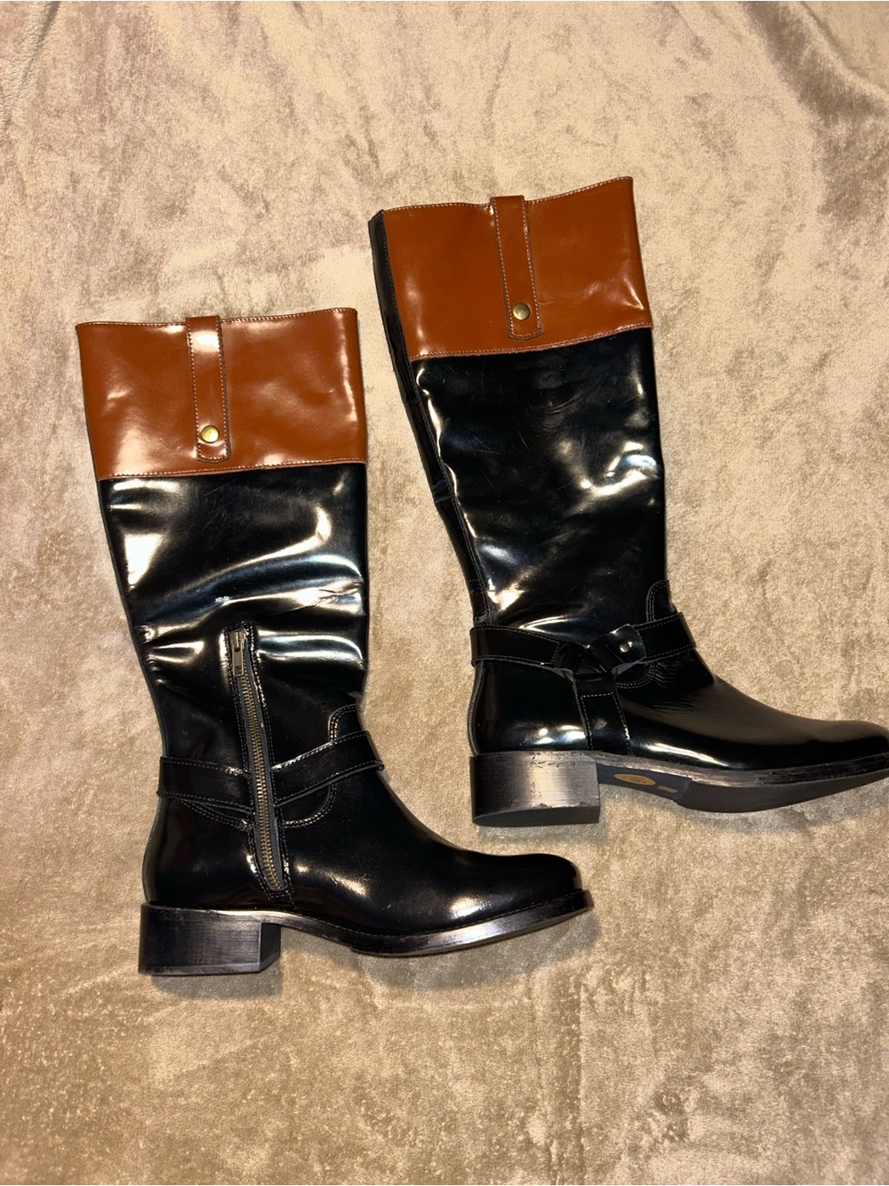 Steve Madden Black and Brown Fold-Over Riding Boots